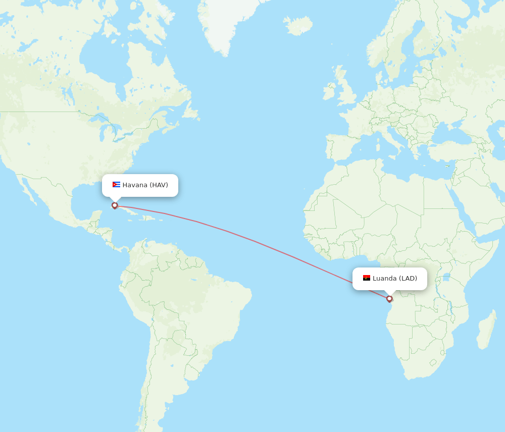 Luanda - Havana route map and flight paths