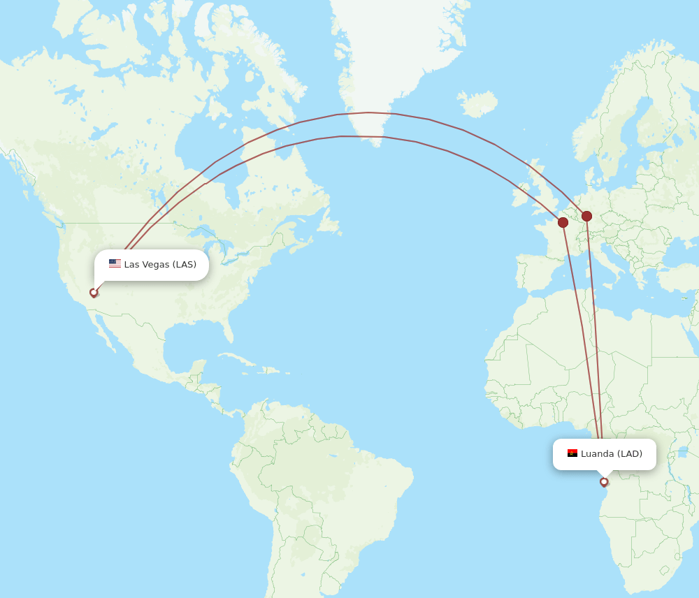 Las Vegas - Luanda route map and flight paths