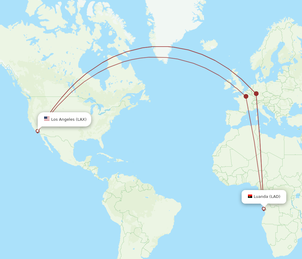 LAD to LAX flights and routes map