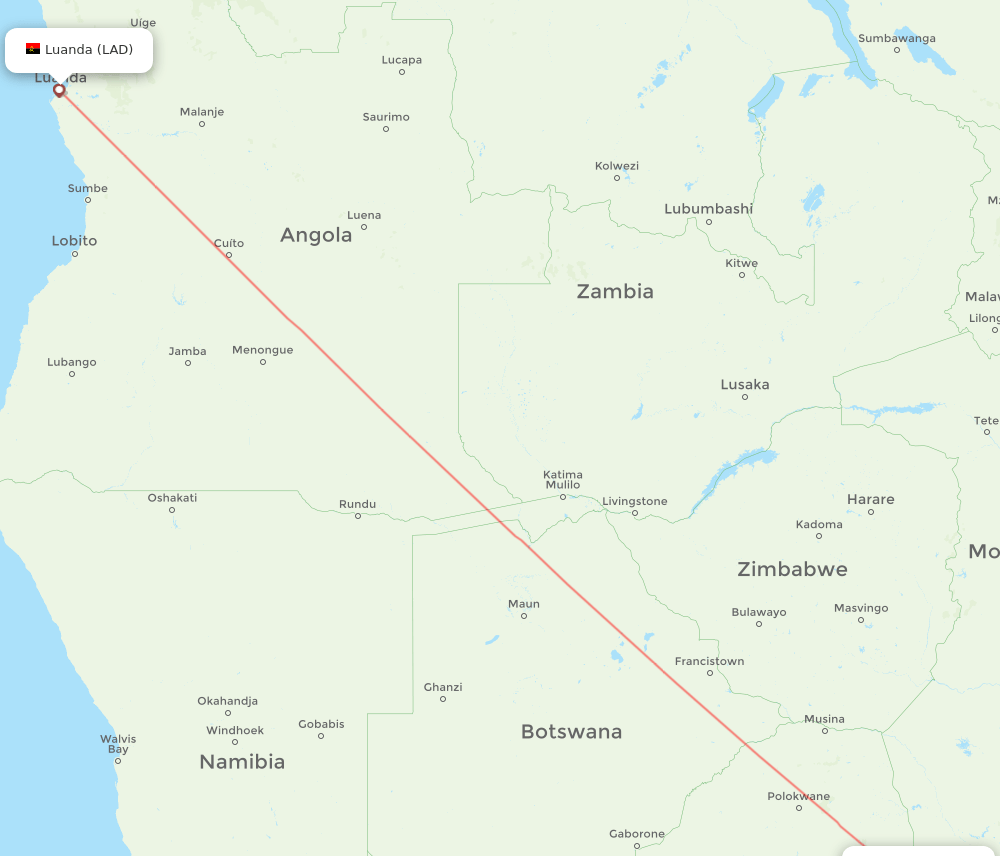 LAD to MPM flights and routes map