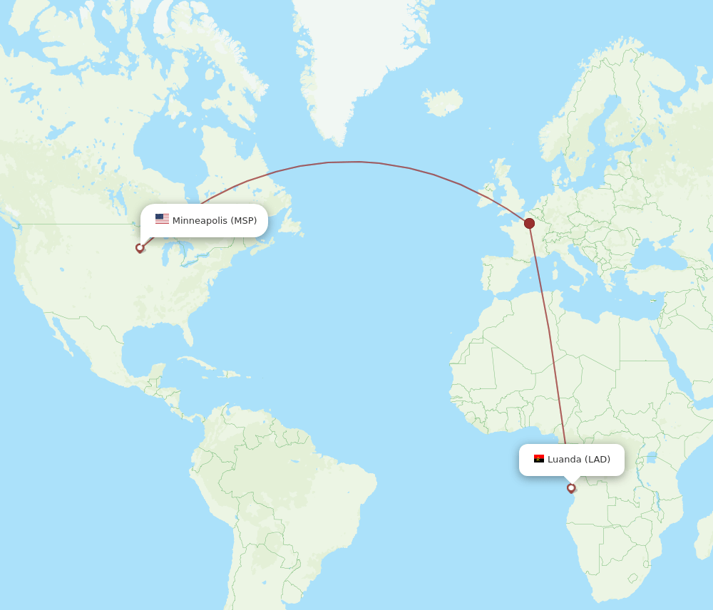 Minneapolis - Luanda route map and flight paths