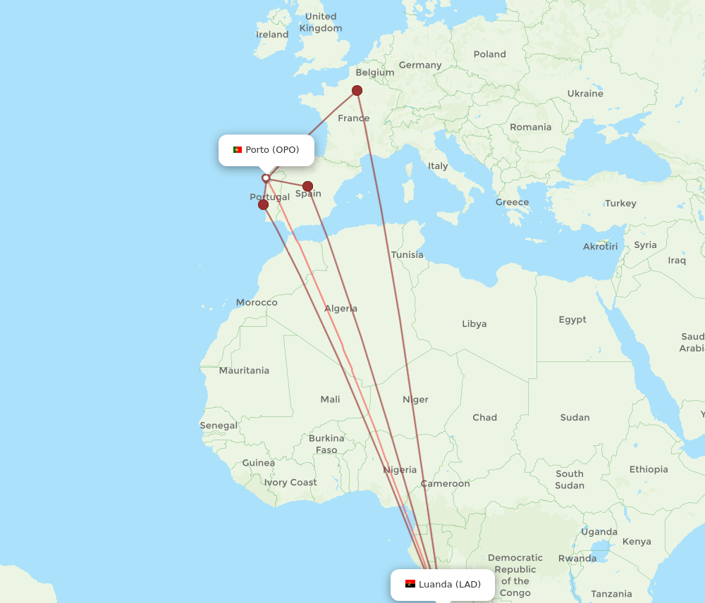 LAD to OPO flights and routes map