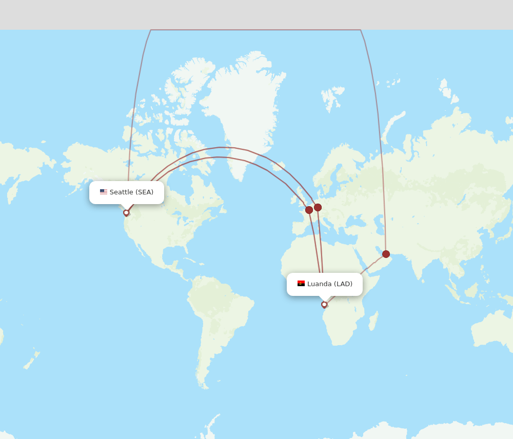 Seattle - Luanda route map and flight paths