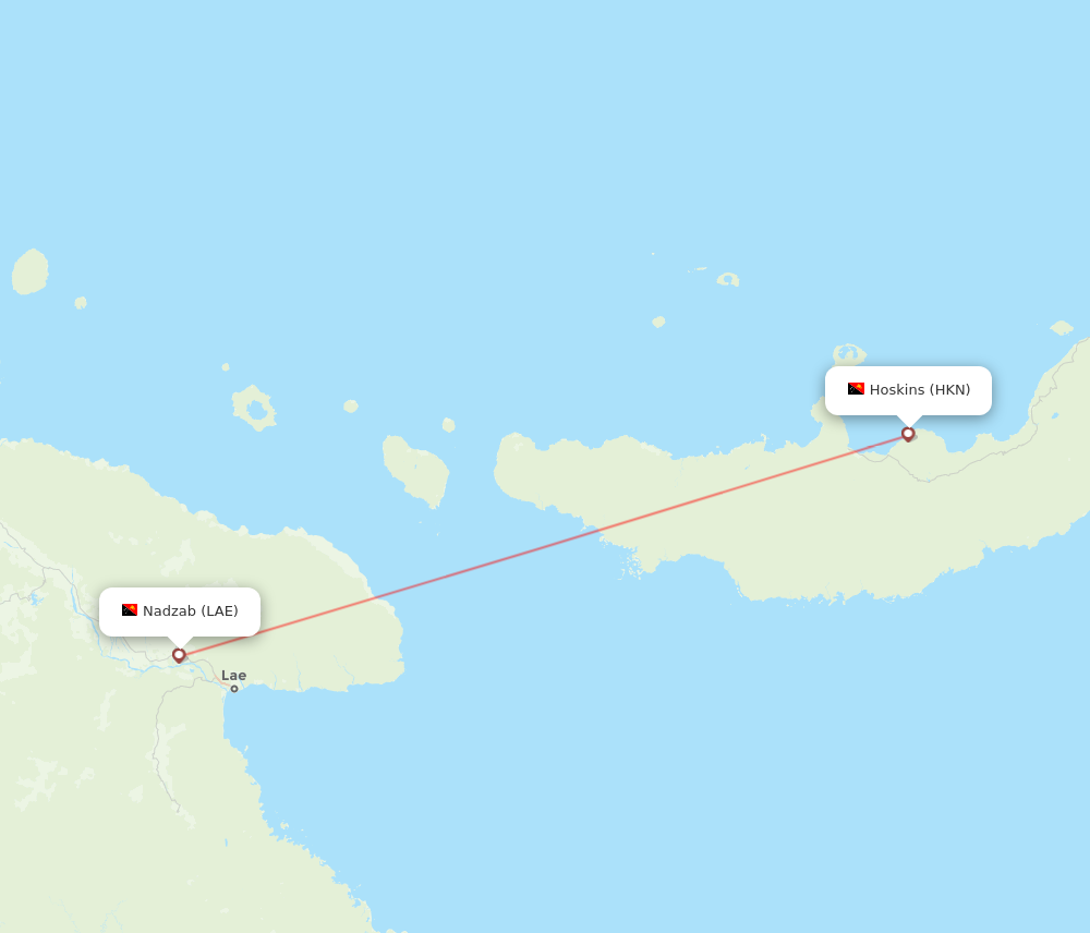 HKN to LAE flights and routes map