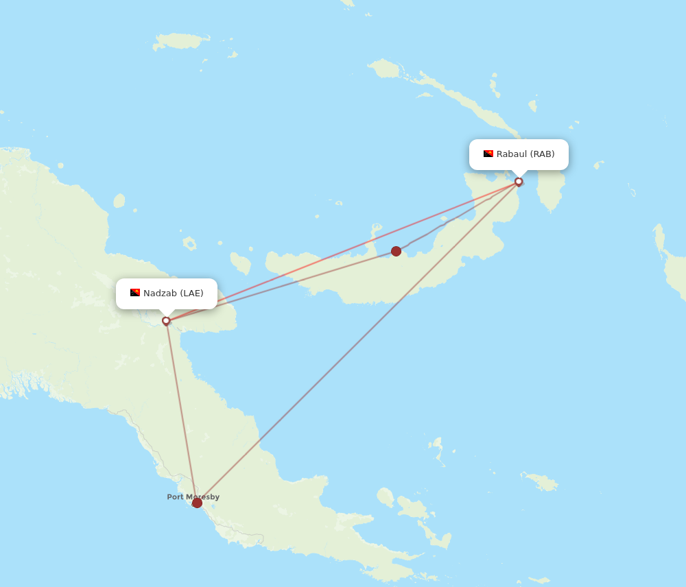 LAE to RAB flights and routes map