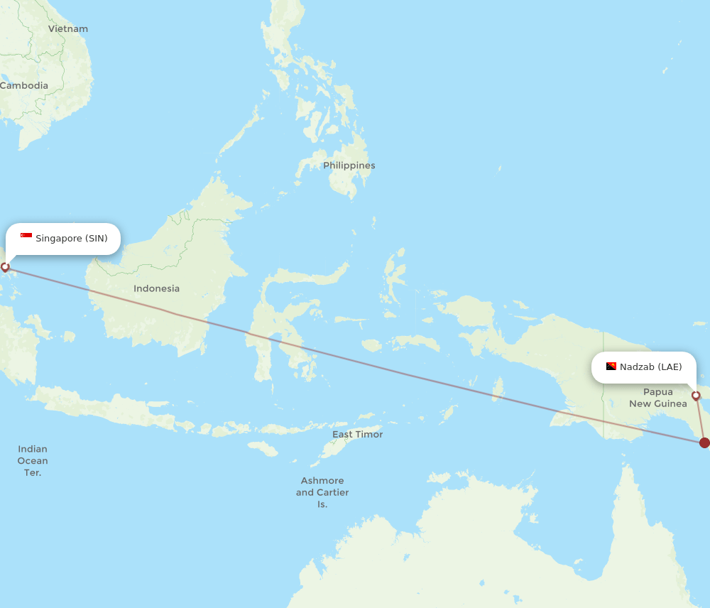 LAE-SIN flight routes