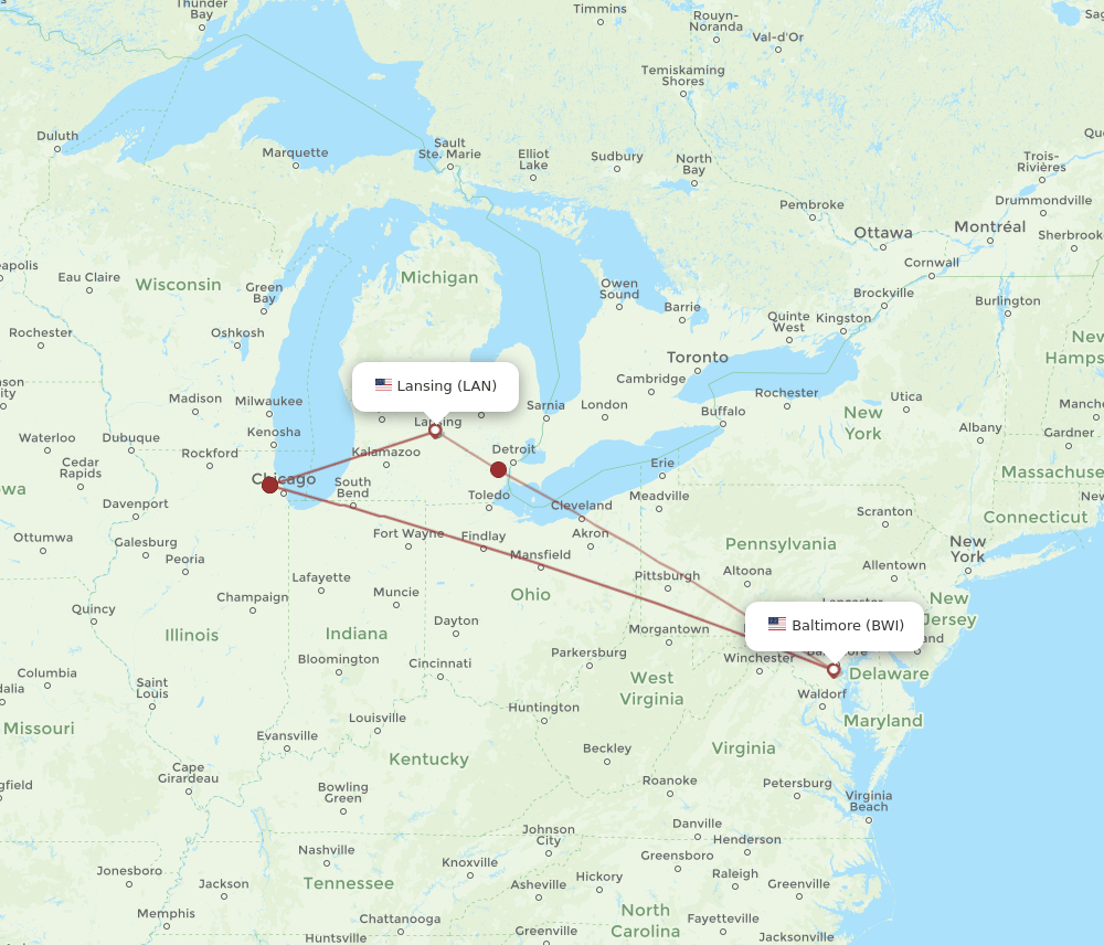 LAN-BWI flight routes