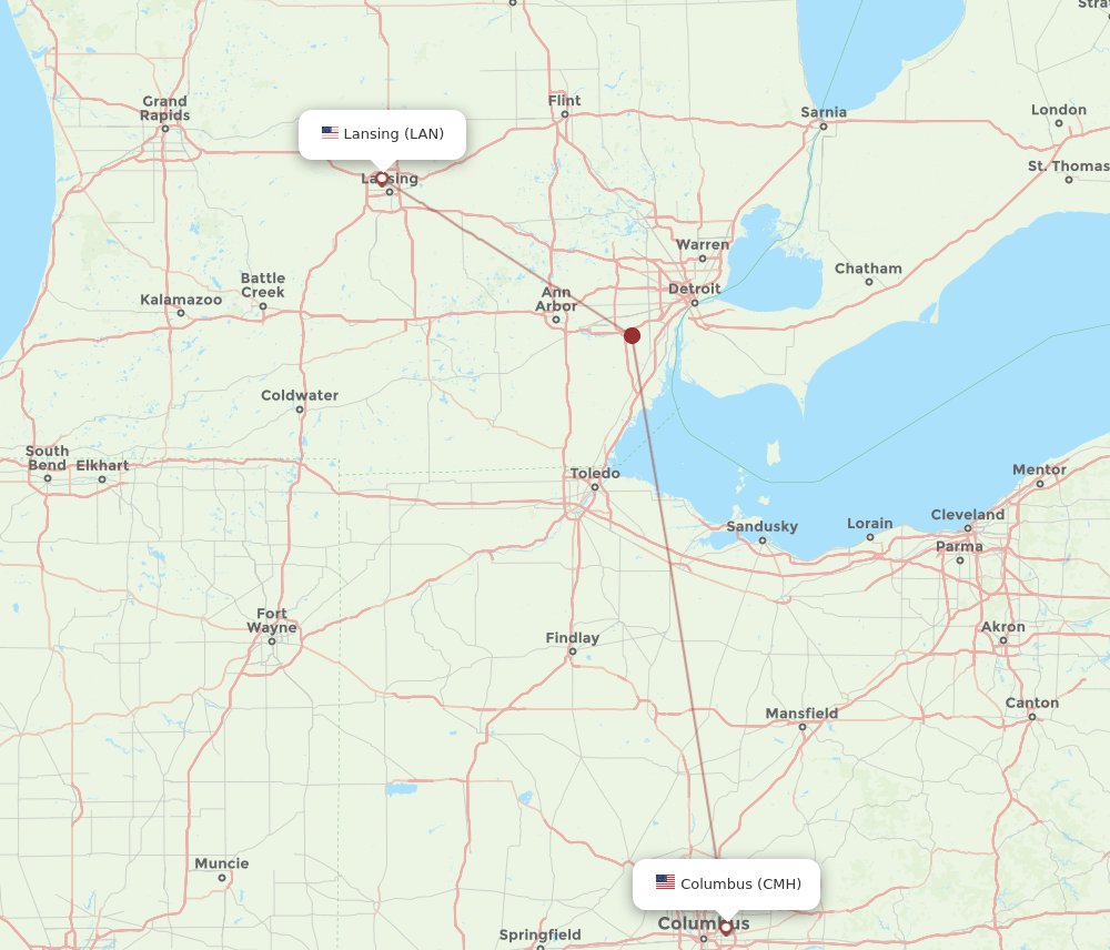 LAN to CMH flights and routes map