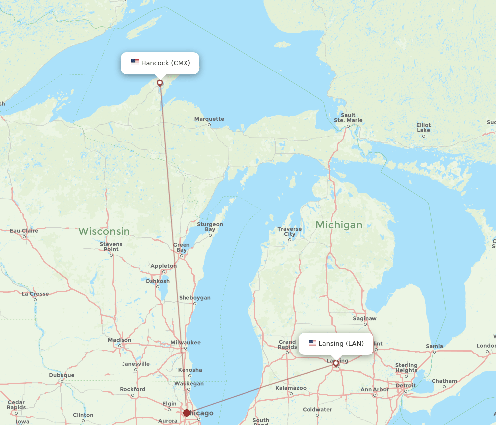 LAN to CMX flights and routes map