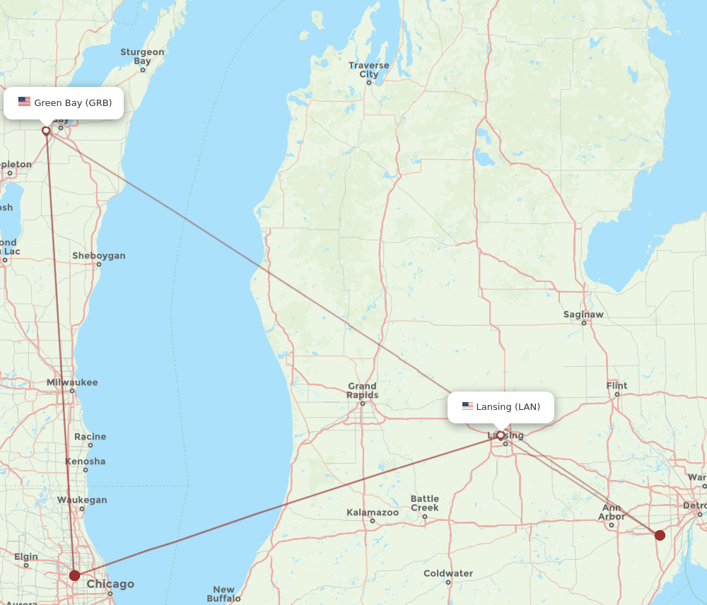 LAN to GRB flights and routes map
