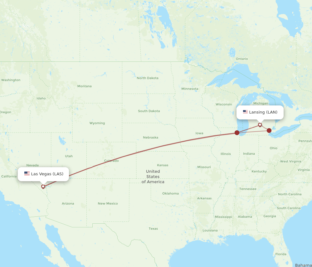 LAN to LAS flights and routes map