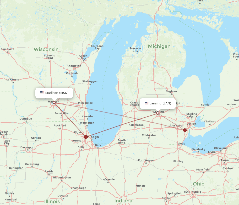 LAN-MSN flight routes