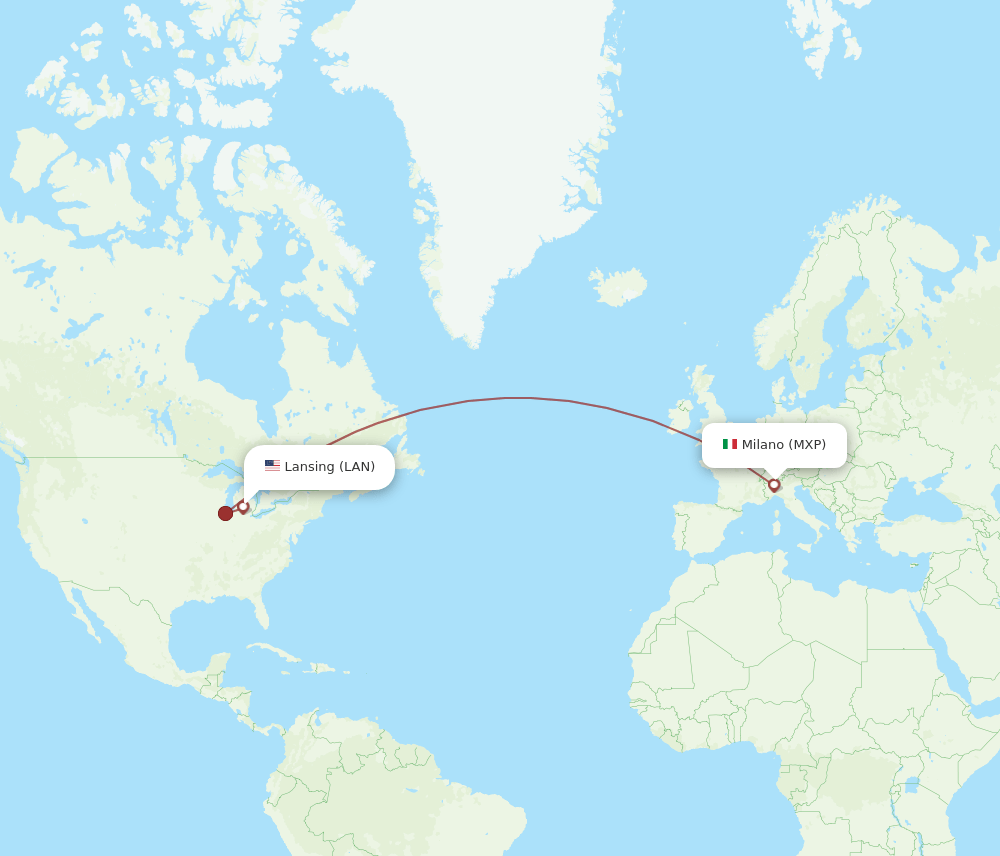 Milan - Lansing route map and flight paths