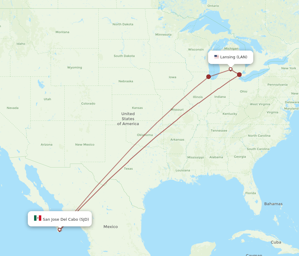 LAN to SJD flights and routes map