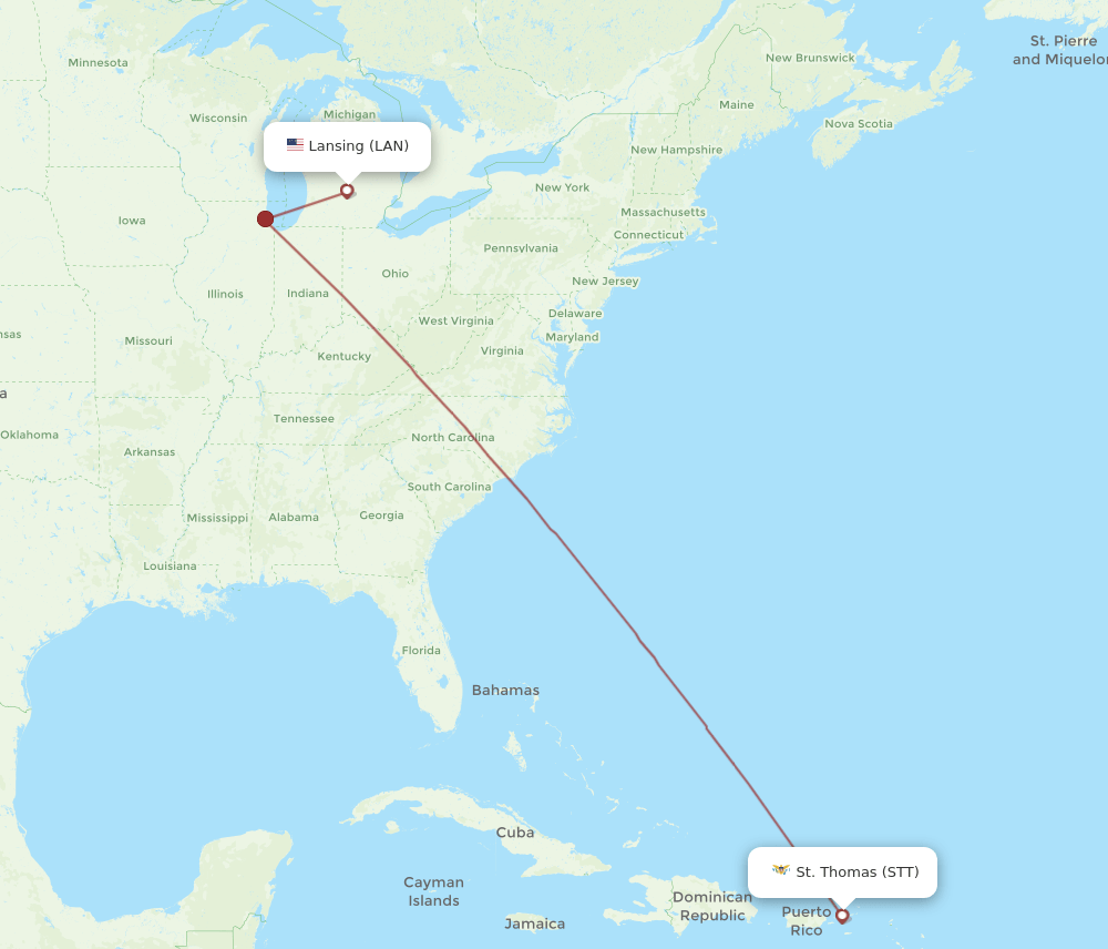 LAN to STT flights and routes map
