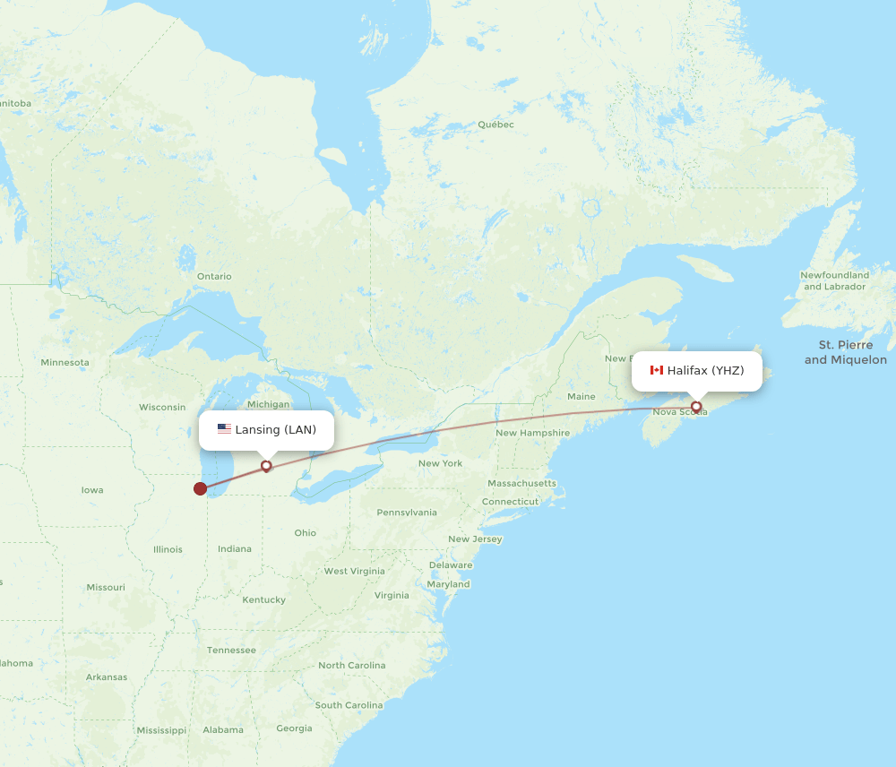Halifax - Lansing route map and flight paths