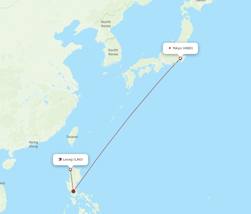 Tokyo - Laoag route map and flight paths