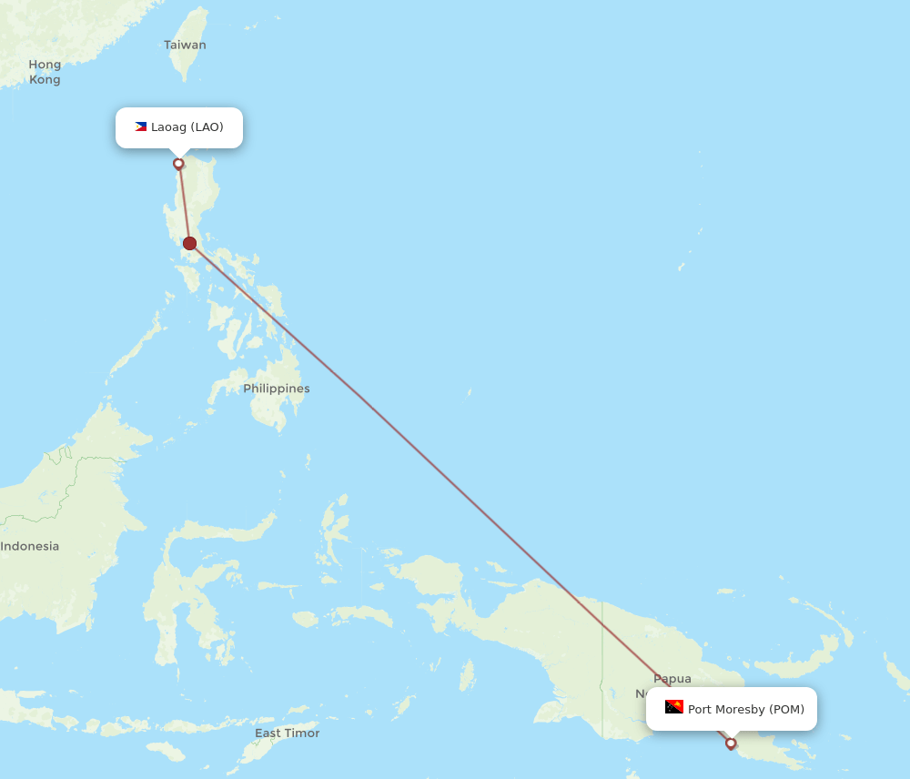 LAO to POM flights and routes map