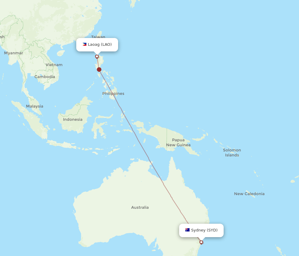 LAO to SYD flights and routes map