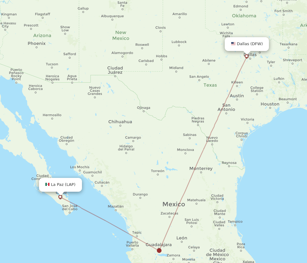 Dallas - La Paz route map and flight paths