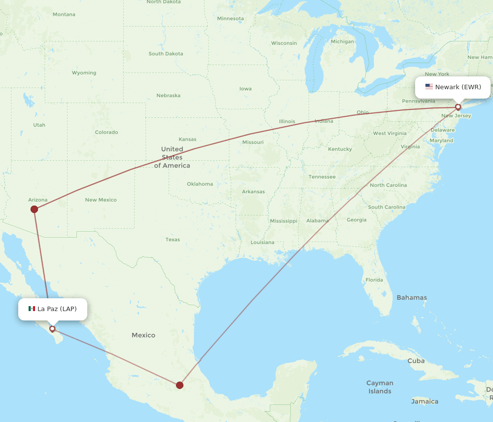 LAP-EWR flight routes