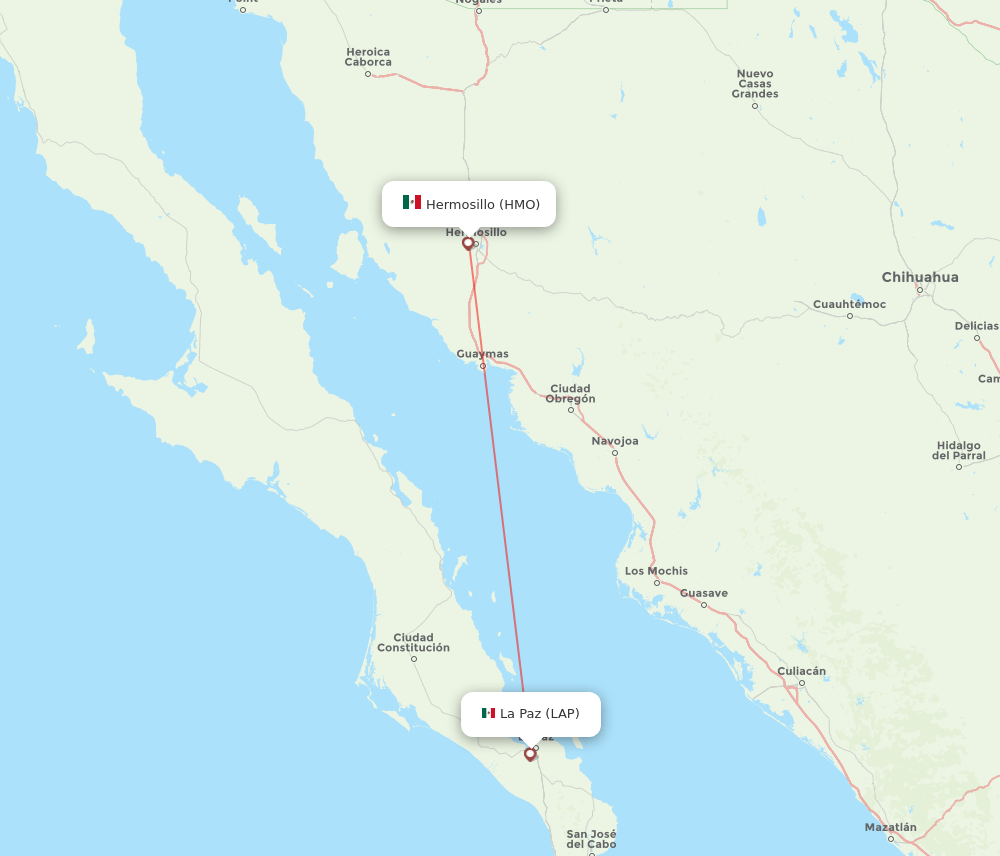 La Paz - Hermosillo route map and flight paths