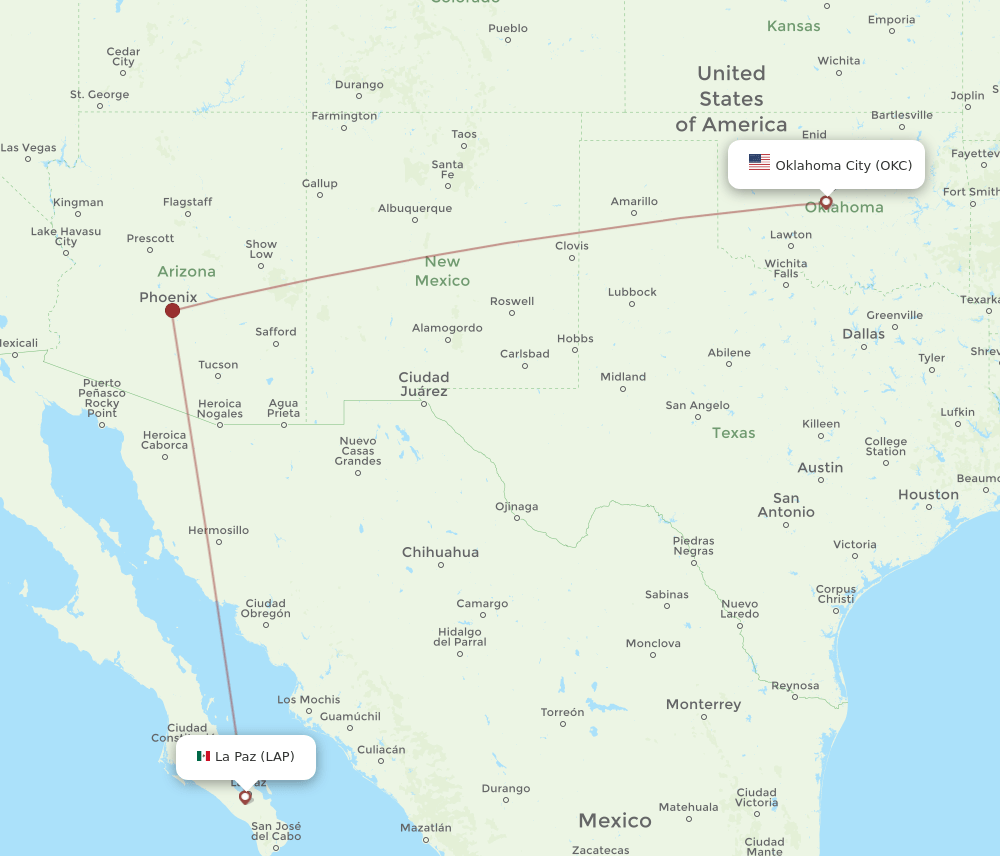 La Paz - Oklahoma City route map and flight paths