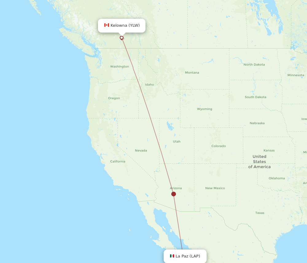 La Paz - Kelowna route map and flight paths