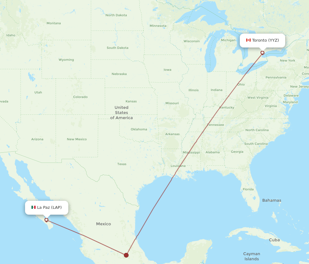 Toronto - La Paz route map and flight paths