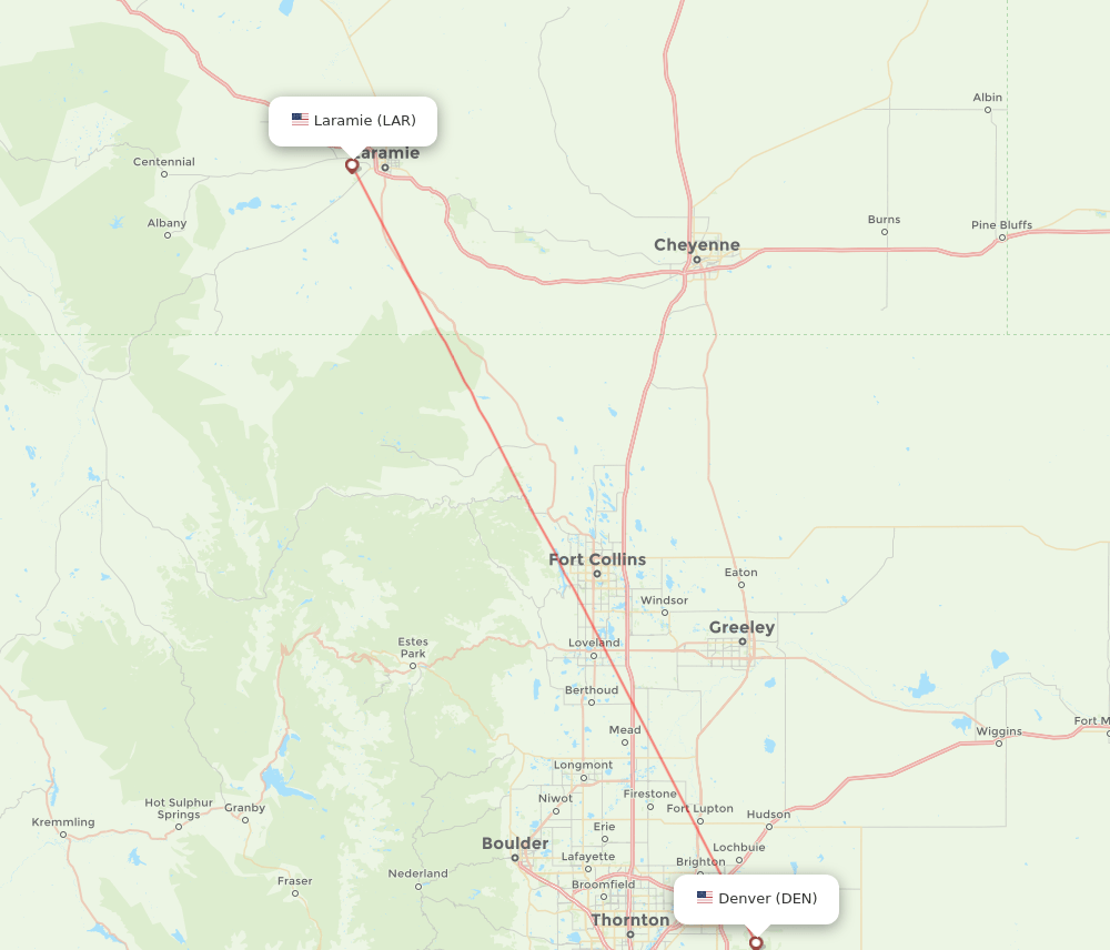 Laramie - Denver route map and flight paths