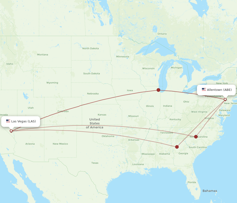LAS to ABE flights and routes map