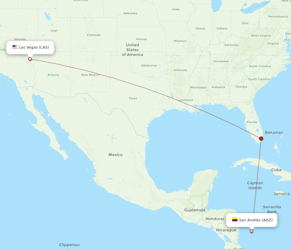Las Vegas - San Andres Island route map and flight paths