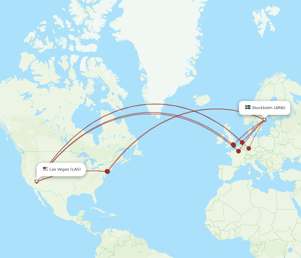 LAS to ARN flights and routes map