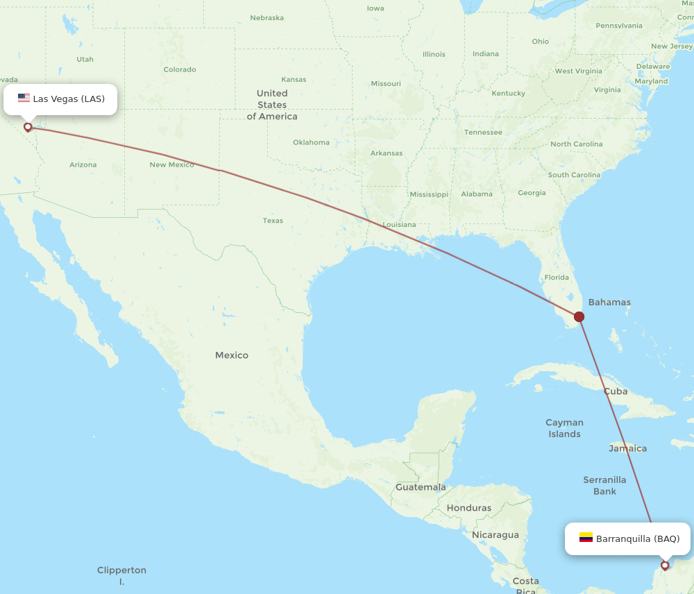 LAS to BAQ flights and routes map