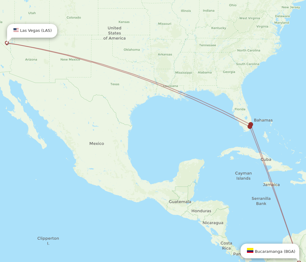 Las Vegas - Bucaramanga route map and flight paths