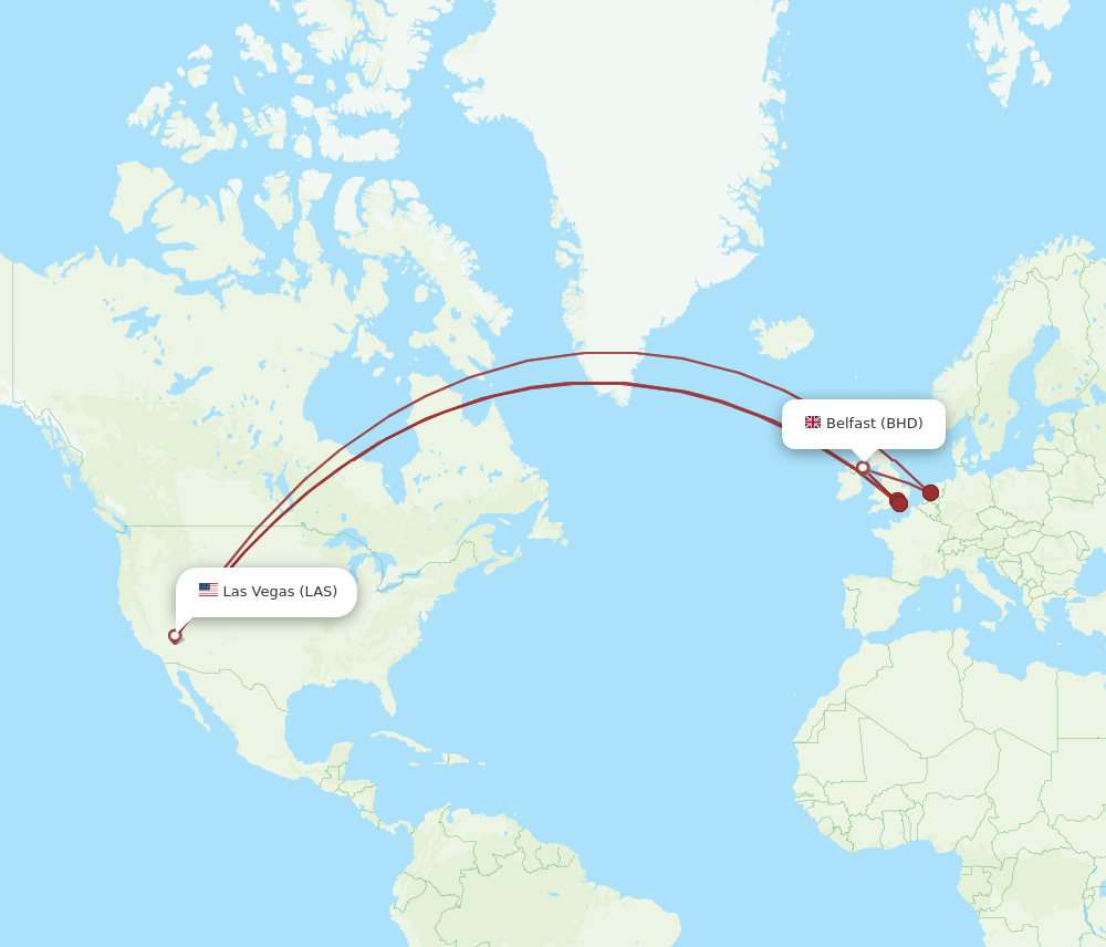 LAS to BHD flights and routes map