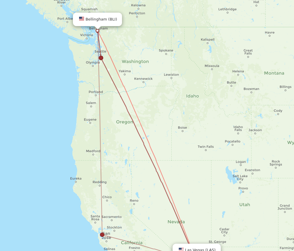 LAS to BLI flights and routes map