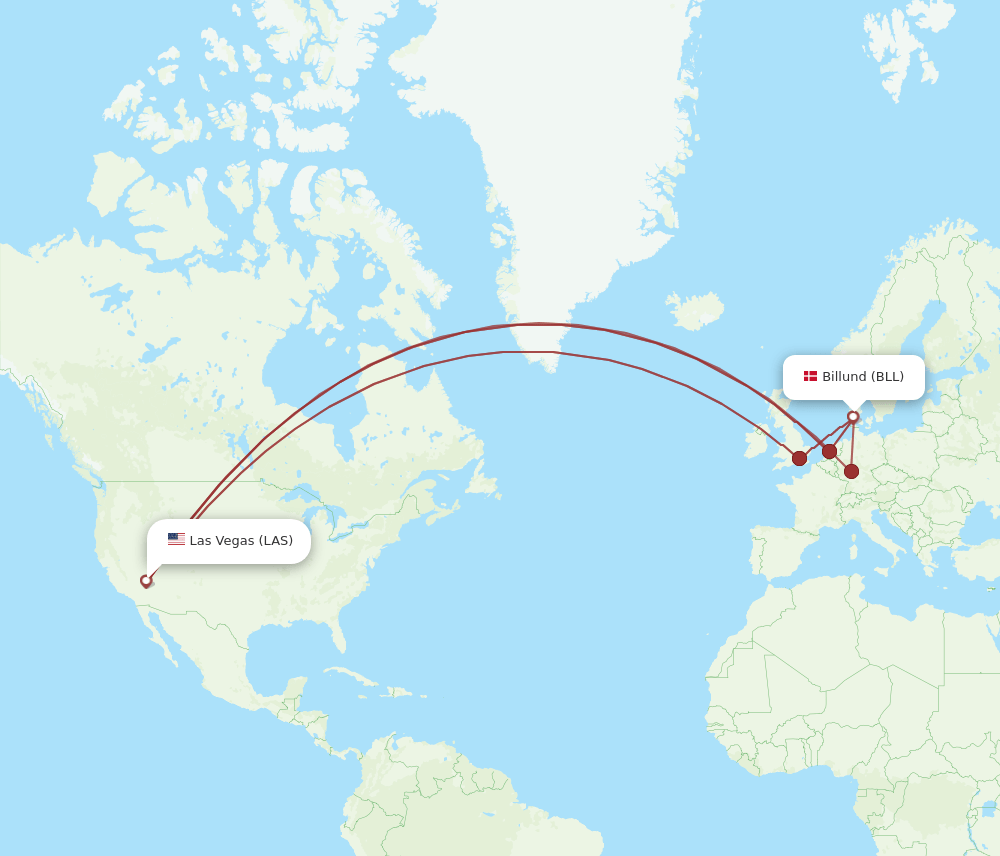 LAS to BLL flights and routes map