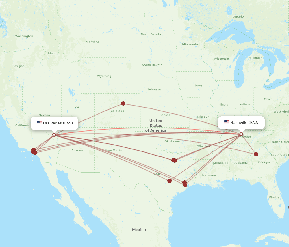 LAS to BNA flights and routes map