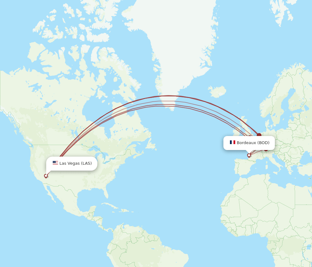 LAS-BOD flight routes