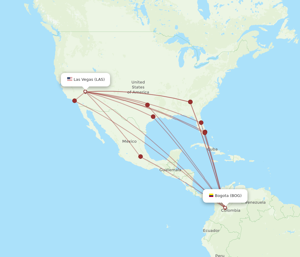 LAS to BOG flights and routes map