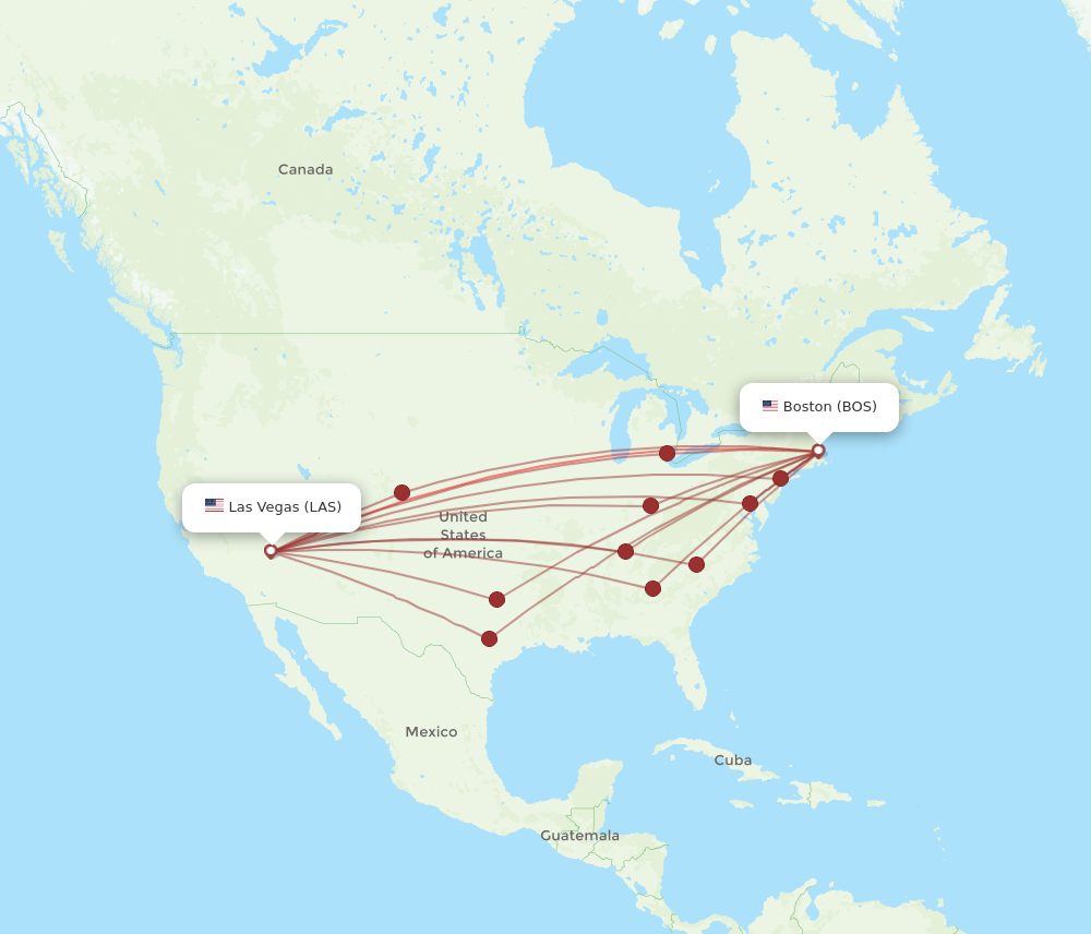LAS to BOS flights and routes map