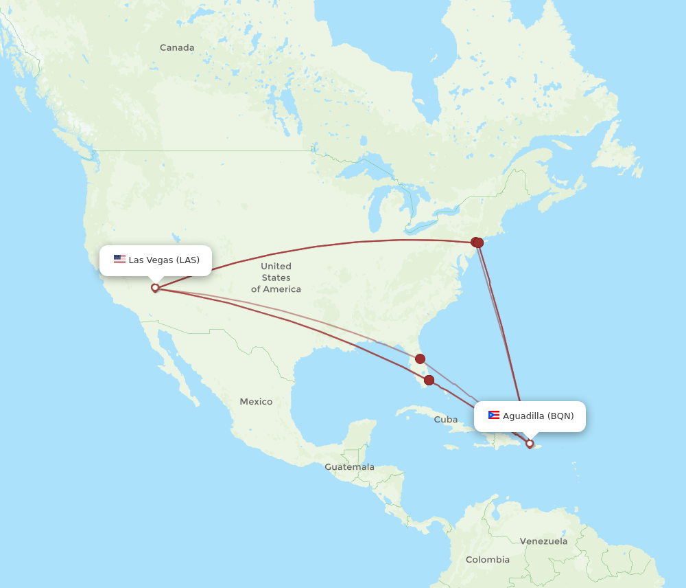 LAS to BQN flights and routes map