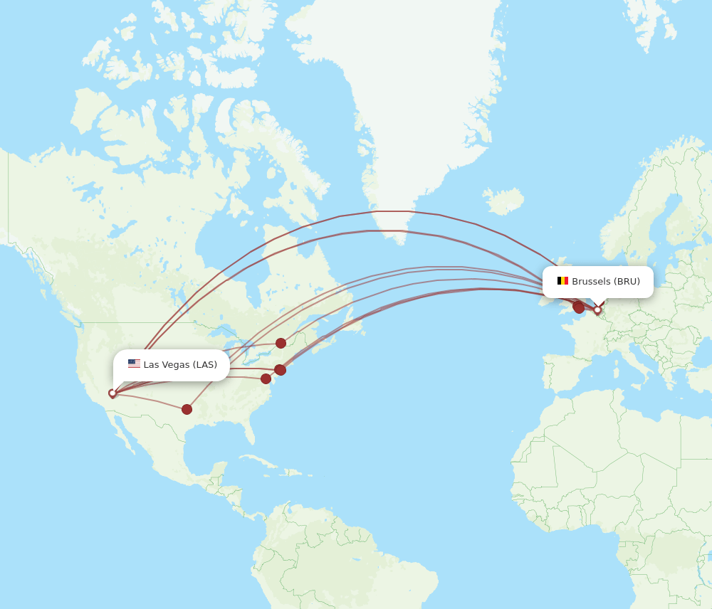 LAS-BRU flight routes