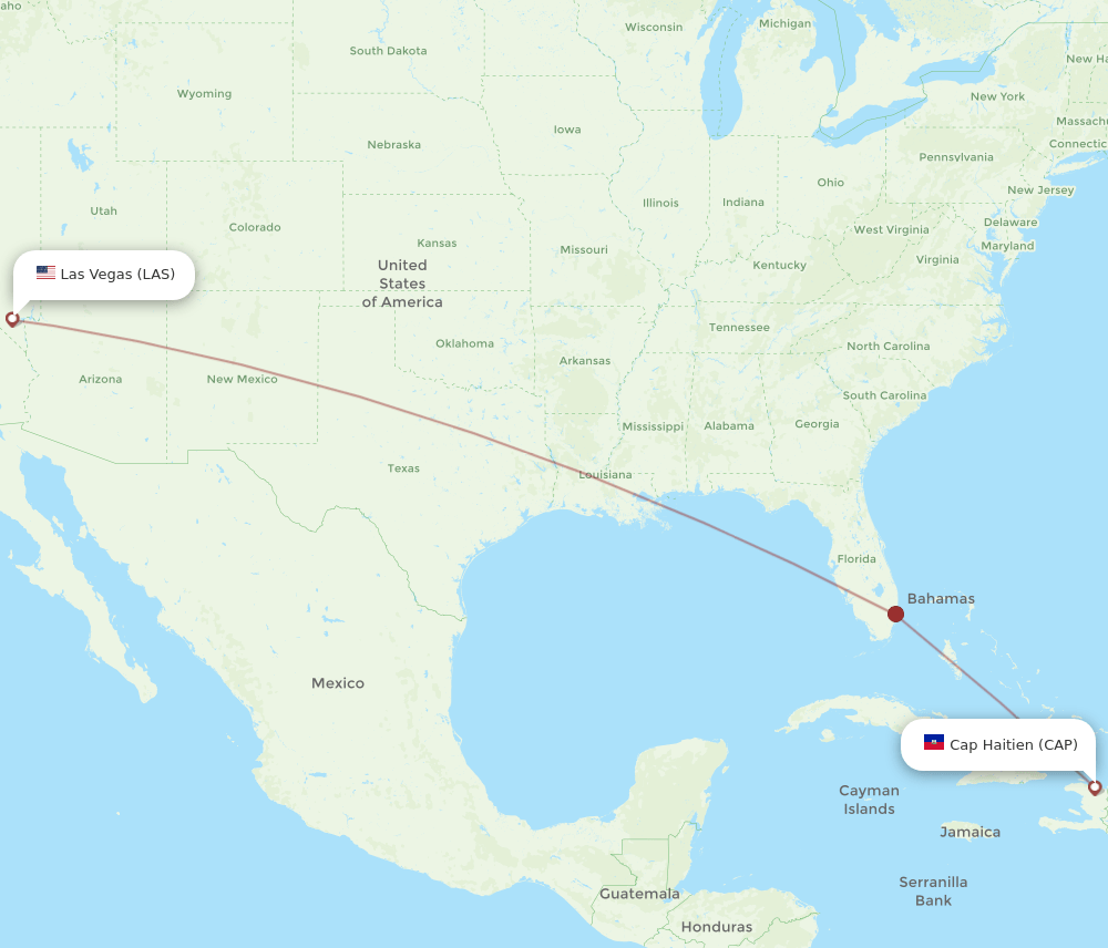Las Vegas - Cap Haitien route map and flight paths