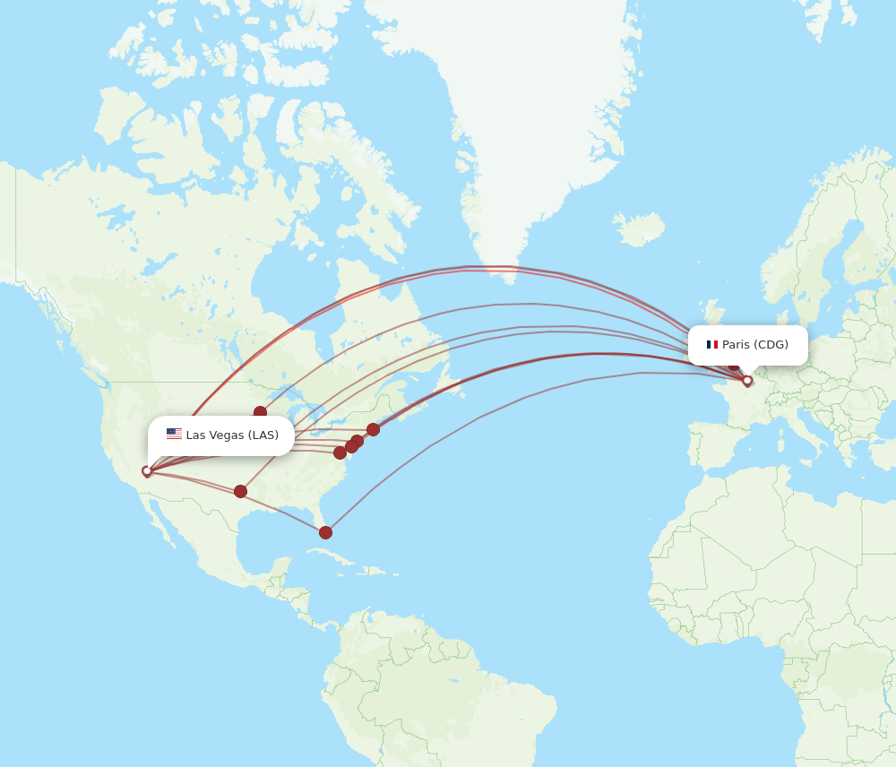 LAS-CDG flight routes
