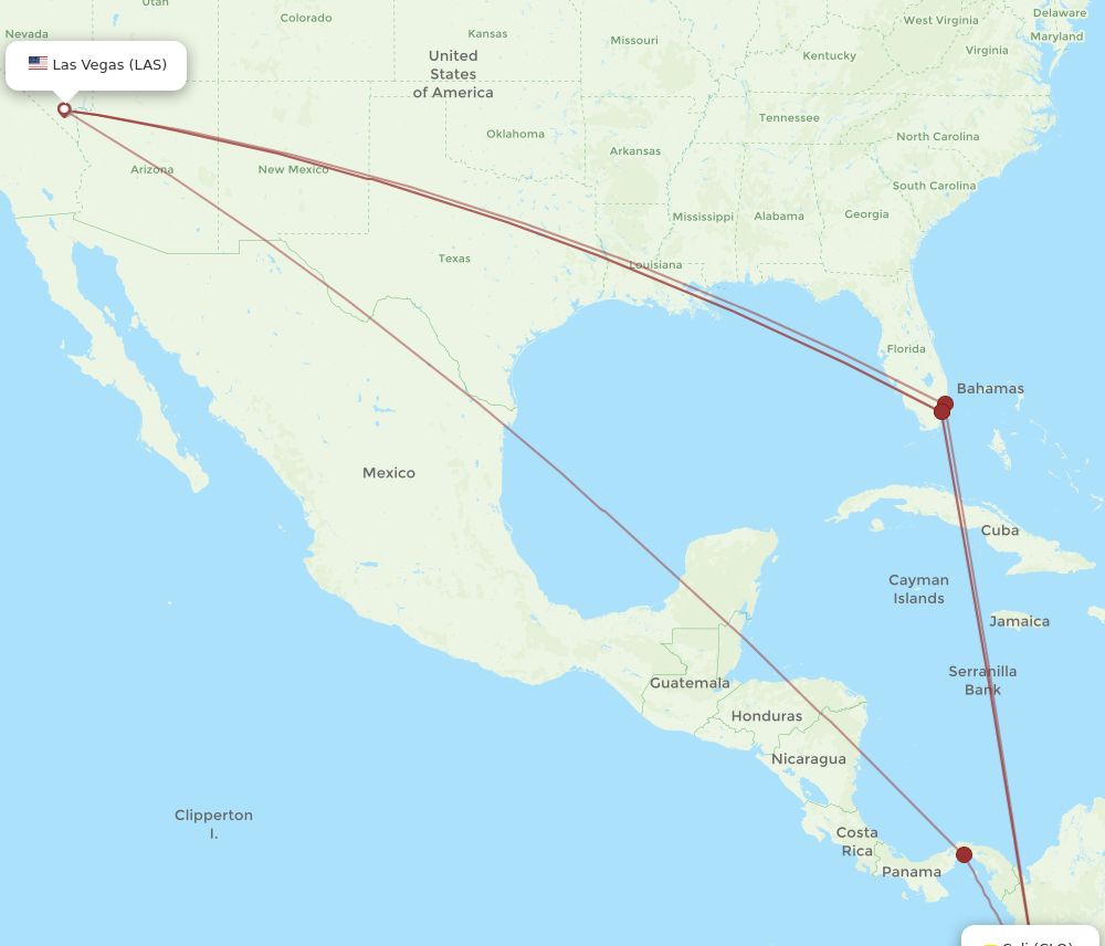 LAS to CLO flights and routes map