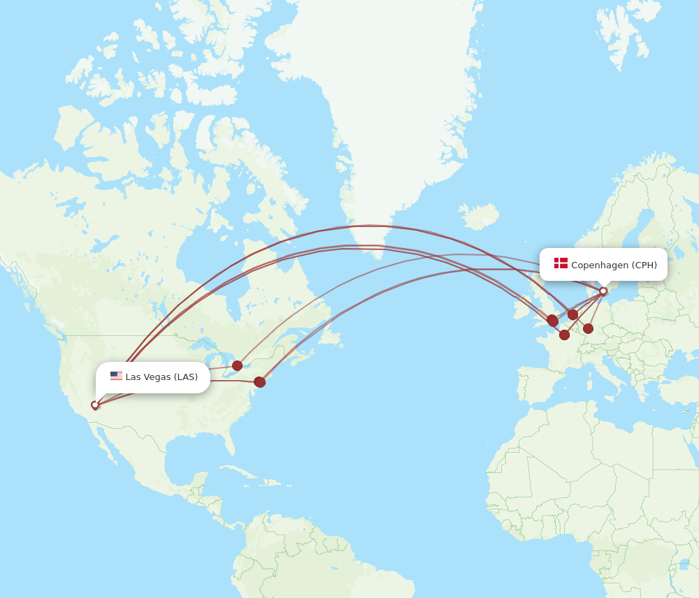 LAS-CPH flight routes
