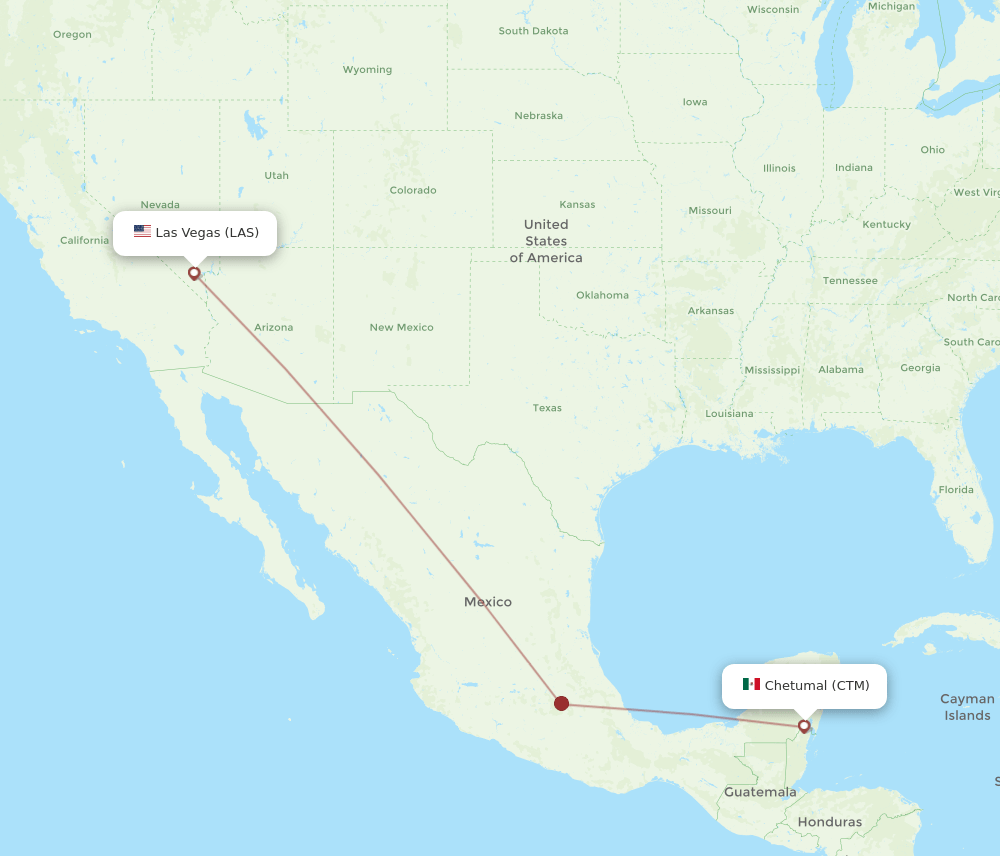 Las Vegas - Chetumal route map and flight paths