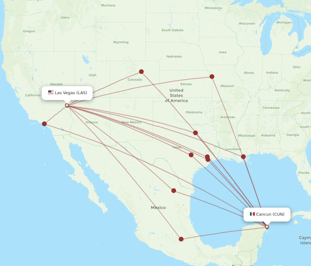 LAS to CUN flights and routes map